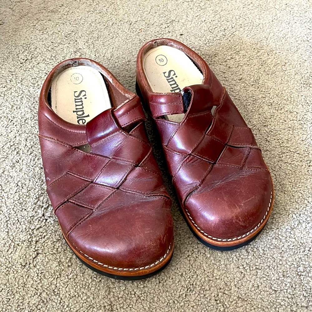 Simple brown leather slip on shoes
